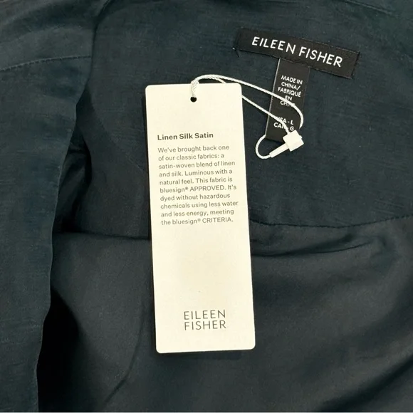 Eileen Fisher Large Linen Silk Satin Round Neck Open Jacket Deep Adriatic Blue - Picture 15 of 16